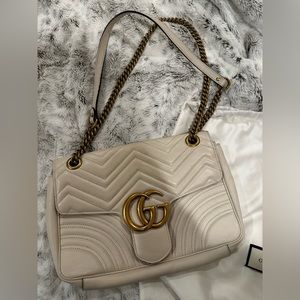 Gucci white GG Marmont flap leather bag